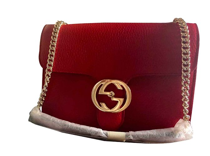 Gucci Interlocking Handtasche aus rotem Lammleder - Ansicht 2