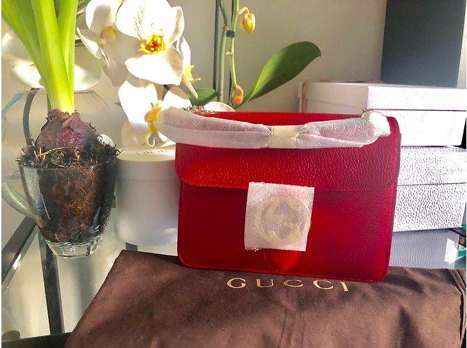 Gucci Interlocking Handtasche aus rotem Lammleder - Ansicht 3