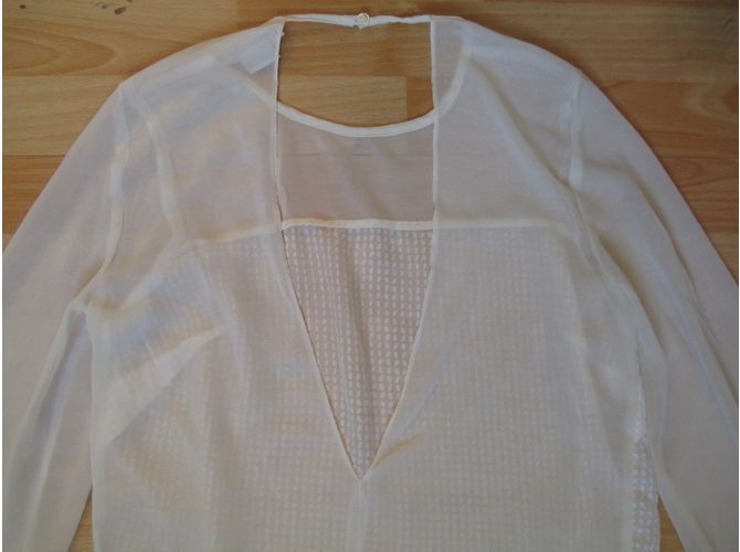 Autre Marque Blusa bianca Cooperative con maniche in velo trasparente e schiena aperta Bianco - vista 4