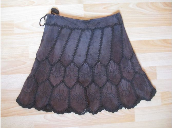 Autre Marque Falda marrón de cuero de pecarí Chine Collection Castaño - vista 2