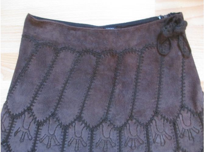 Autre Marque Falda marrón de cuero de pecarí Chine Collection Castaño - vista 3