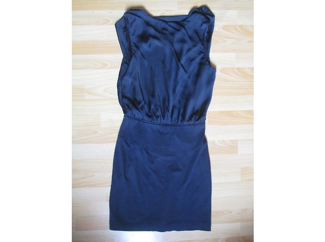 Abito Luisa Cerano Blu Navy in Satin e Cotone con Collo Alto - vista 2