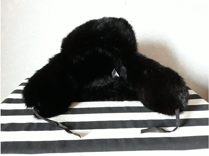Autre Marque Schwarze Wildleder Mütze mit Kaninchenfell - Ansicht 5