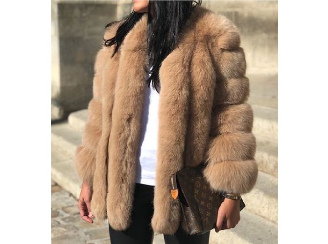 Autre Marque Cappotto in pelliccia di volpe beige - vista 3