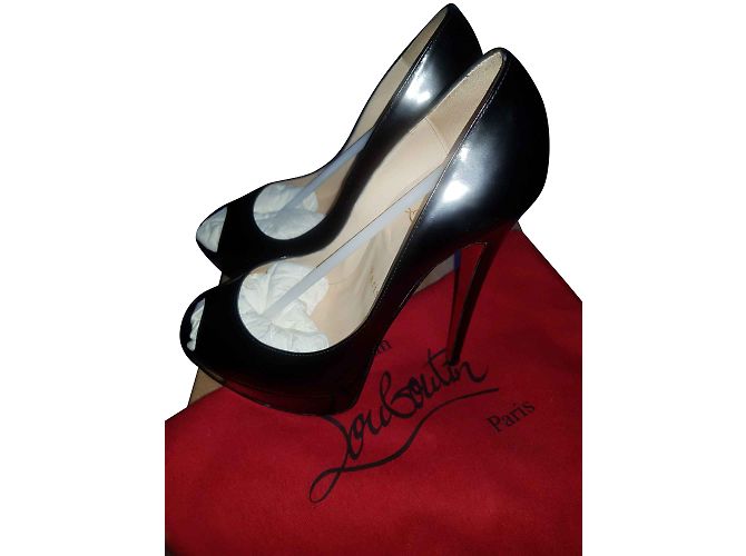 Lady Peep Christian Louboutin Lady sbircia 150 vitello brevettato Nero - vista 2