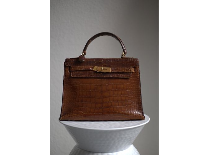 Sac à Main Vintage Façon Crocodile En Cuir - Style Hermès - 35x24 Cm - Occasion - Qualité TB
