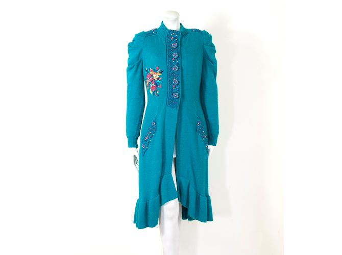 Autre Marque Chacok Triton Long Wool and Alpaca Coat Turquoise - view 2