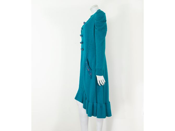 Autre Marque Chacok Triton Long Wool and Alpaca Coat Turquoise - view 3