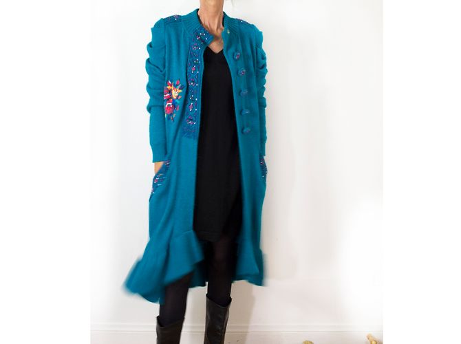 Autre Marque Chacok Triton Long Wool and Alpaca Coat Turquoise - view 7