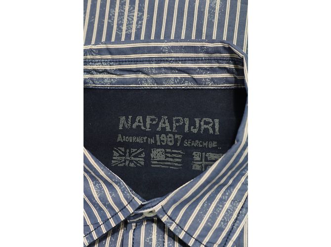 Camisa Listrada Napapijri de Algodão Azul Bege XL - vista 3