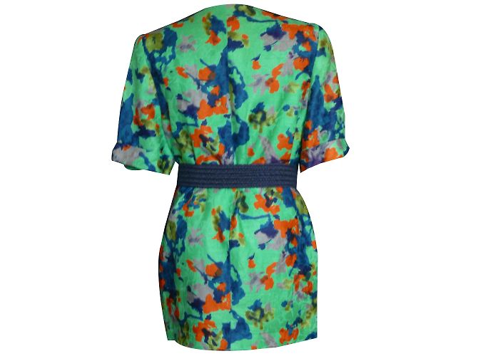 Autre Marque Giacca lunga in lino con stampa floreale verde Multicolore - vista 2