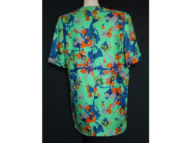 Autre Marque Giacca lunga in lino con stampa floreale verde Multicolore - vista 3