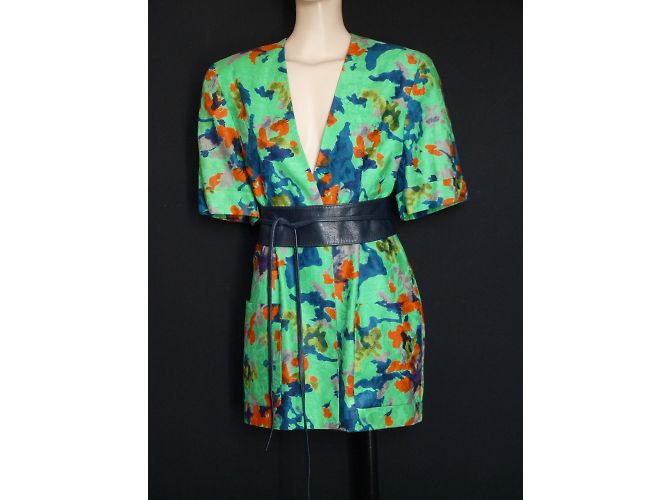 Autre Marque Giacca lunga in lino con stampa floreale verde Multicolore - vista 7