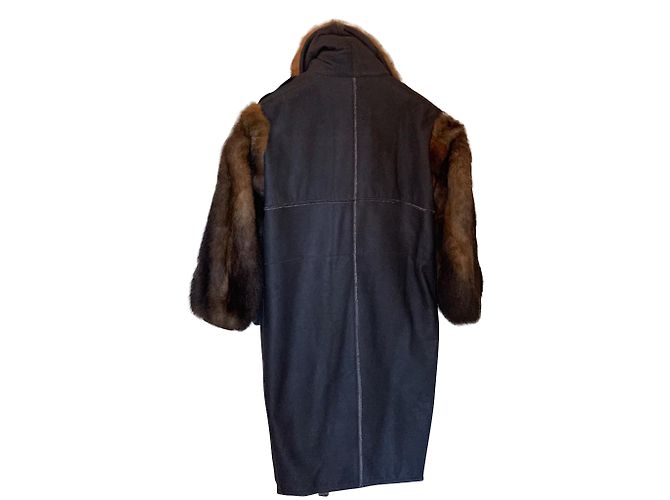 Abrigo Yves Saint Laurent de cuero y visón marrón Castaño - vista 2