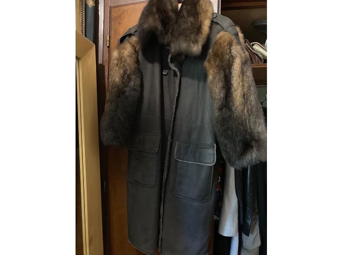 Abrigo Yves Saint Laurent de cuero y visón marrón Castaño - vista 4