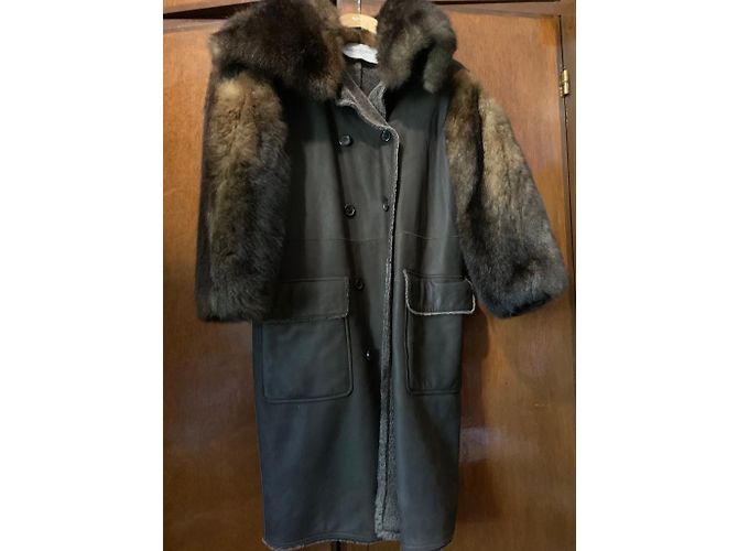 Abrigo Yves Saint Laurent de cuero y visón marrón Castaño - vista 6