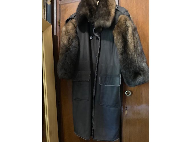 Abrigo Yves Saint Laurent de cuero y visón marrón Castaño - vista 7