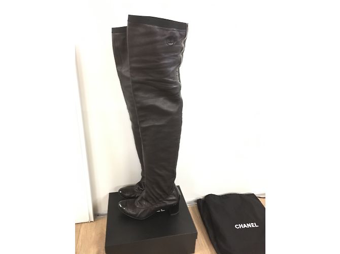 Botas altas Chanel de piel de cordero negras Negro - vista 3