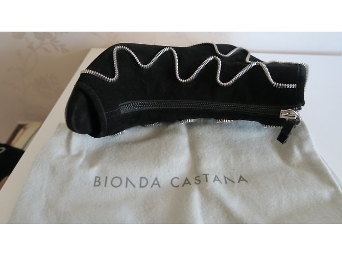 Stivaletti Bionda Castana in scamosciato a punta aperta neri Nero - vista 3