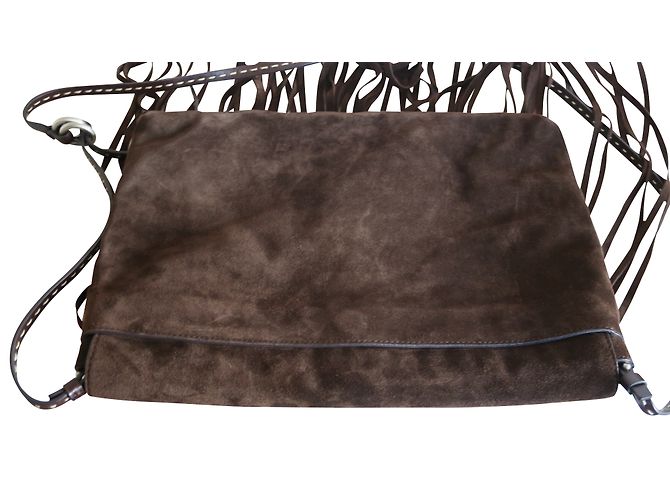 Clutch Michael Kors in scamosciato marrone con frange - vista 2