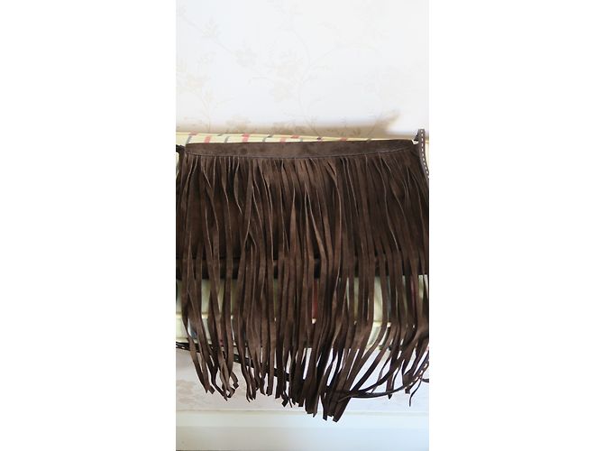 Clutch Michael Kors in scamosciato marrone con frange - vista 3