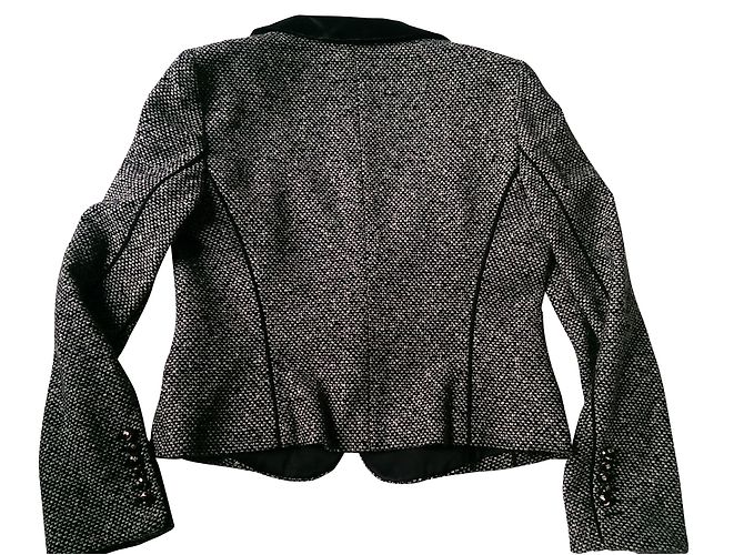 Escada Tweed Blazer Grau Schwarz Seidenfutter Größe 40 - Ansicht 2