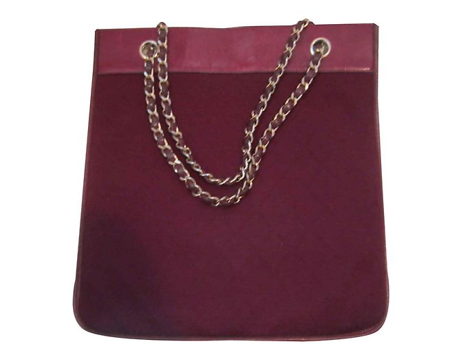 Borsa Chanel in pelle e jersey bordeaux Bordò - vista 2