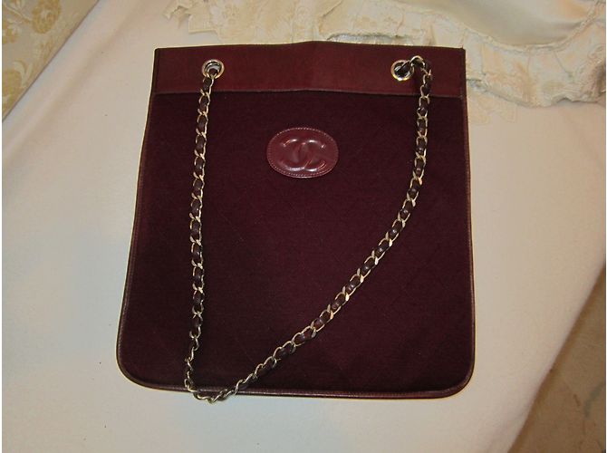 Borsa Chanel in pelle e jersey bordeaux Bordò - vista 5