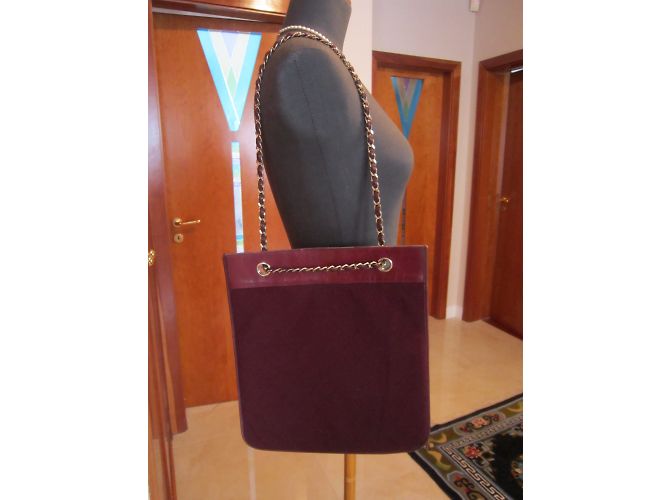 Borsa Chanel in pelle e jersey bordeaux Bordò - vista 6
