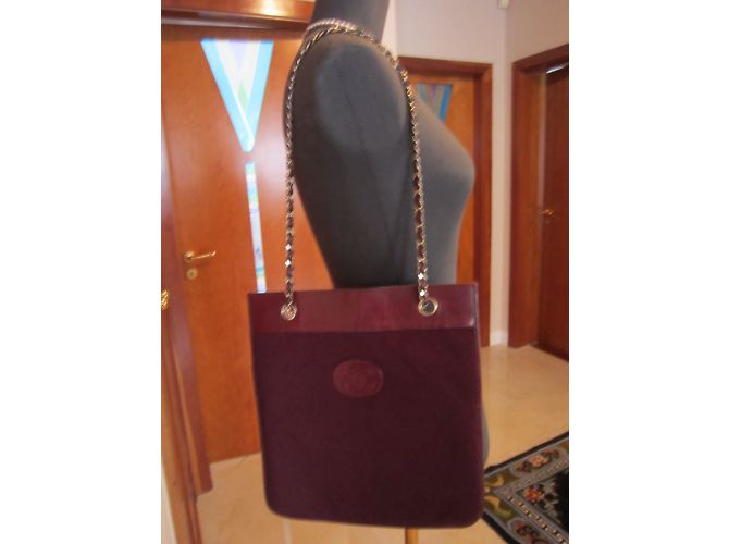 Borsa Chanel in pelle e jersey bordeaux Bordò - vista 7