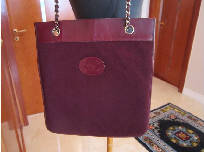 Borsa Chanel in pelle e jersey bordeaux Bordò - vista 8
