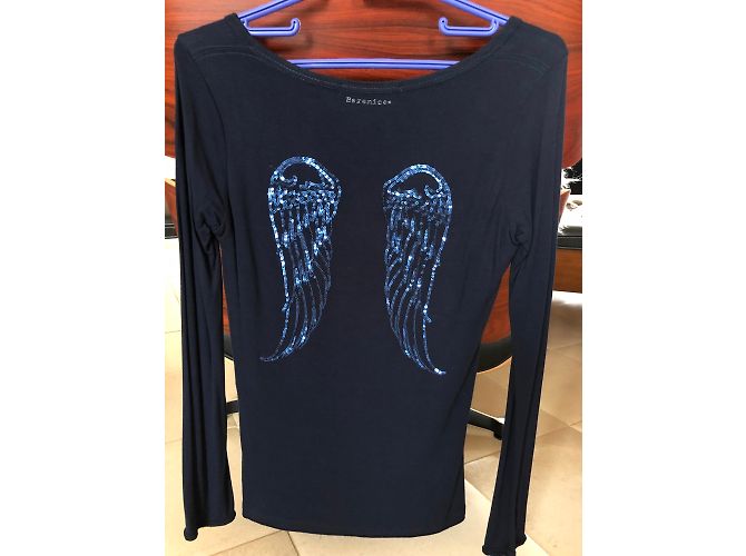 Top Berenice a maniche lunghe con ali di paillettes Blu scuro - vista 2