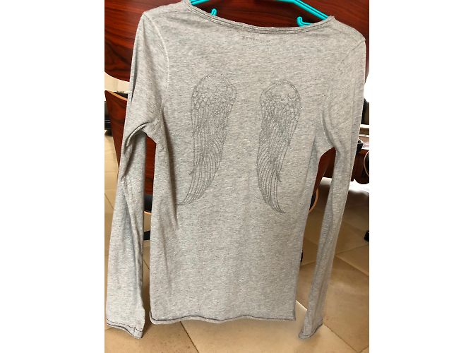 Top Berenice Manga Larga Gris Algodón Alas con Brillo - vista 3