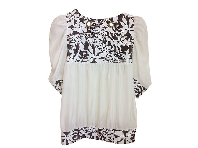Top de seda Diane Von Furstenberg Blanco y Marrón Castaño - vista 2