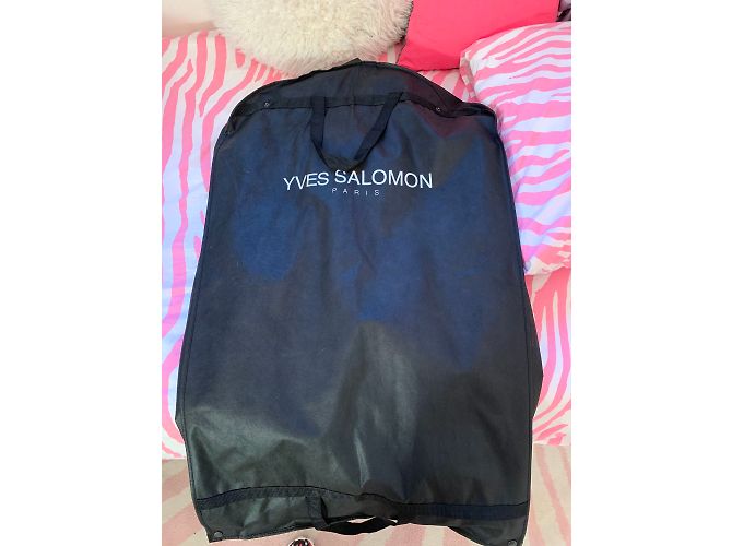 Parka Army Yves Salomon Azul Marinho Algodão e Pele de Coelho - vista 6