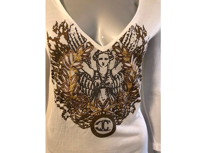 Just Cavalli Top de manga comprida branco com padrão dourado algodão - vista 3