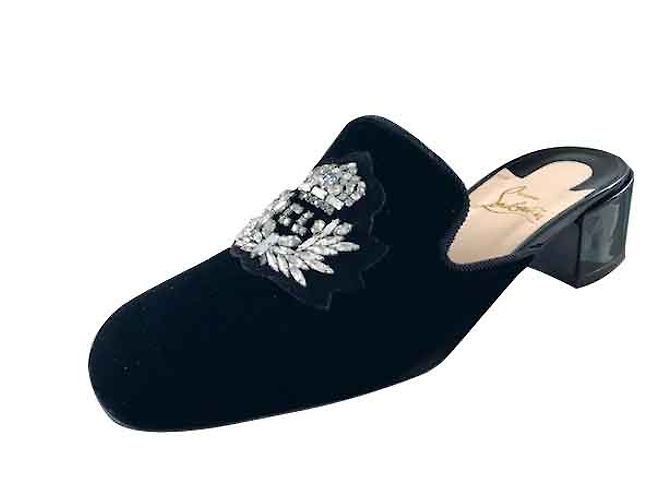 Christian Louboutin MOCASSINI SLIPPERS LOUBOUTIN VELLUTO e STRASS Nero - vista 2