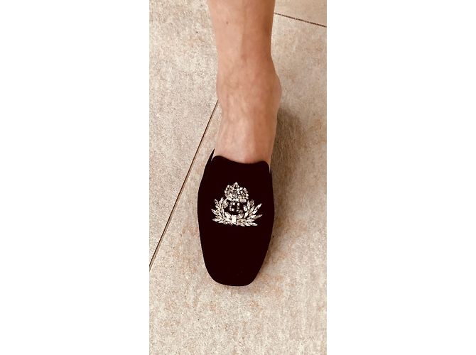 Christian Louboutin MOCASSINI SLIPPERS LOUBOUTIN VELLUTO e STRASS Nero - vista 3