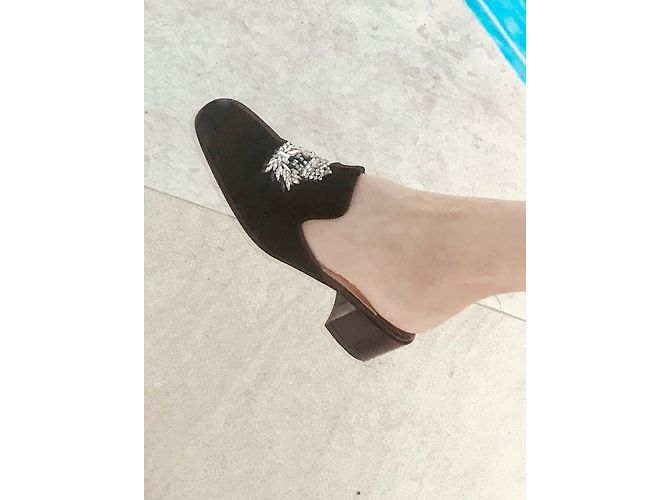 Christian Louboutin MOCASSINI SLIPPERS LOUBOUTIN VELLUTO e STRASS Nero - vista 6