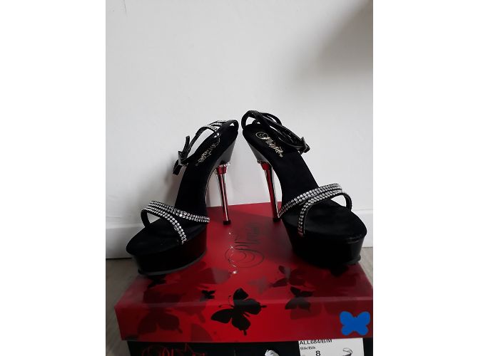 Autre Marque Schwarze glitzernde Pumps mit Knöchelverschluss Größe 38 - Ansicht 4
