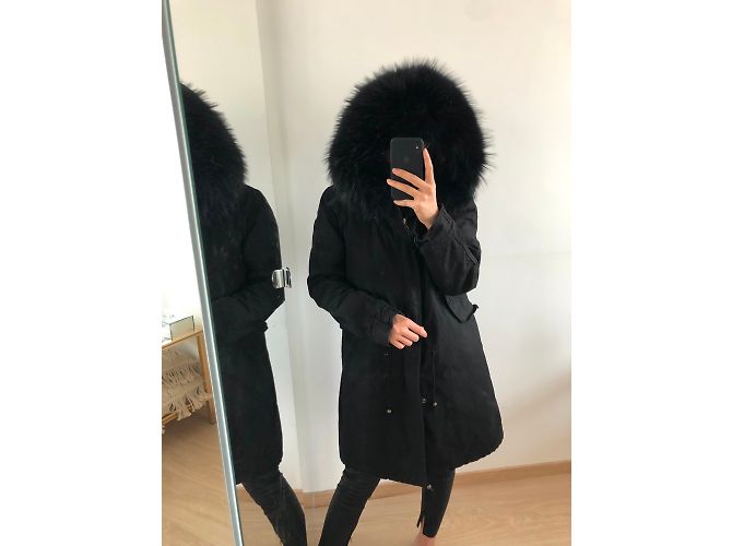 Mr and Mrs Furs Parka midi negra con piel murmansky Negro - vista 6
