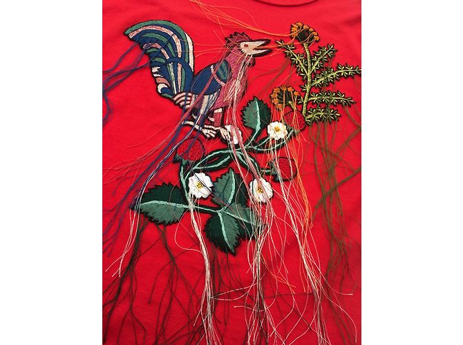Alexander Mcqueen Top bordado ave del paraíso Roja - vista 4