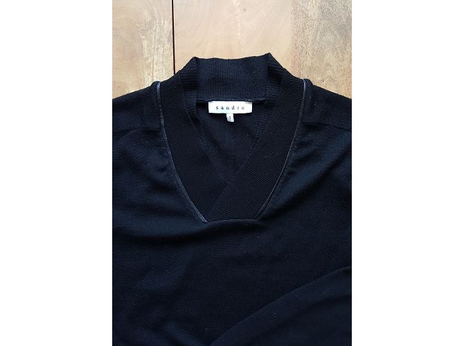 Sandro Wool V-neck Sweater Black - view 6