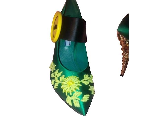 PRADA Marke Schuhe "Raso Ricamo" Farbe Mango + Giallo Grün - Ansicht 2