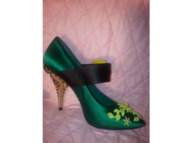 PRADA Marke Schuhe "Raso Ricamo" Farbe Mango + Giallo Grün - Ansicht 4