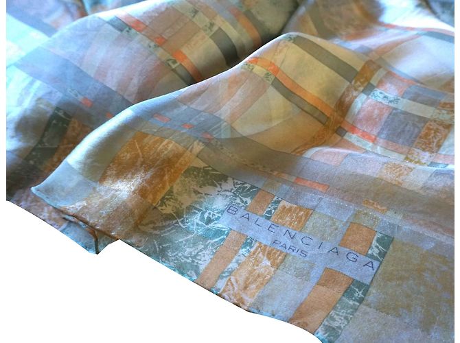 Pañuelo cuadrado de seda Balenciaga azul y naranja Multicolor Azul claro - vista 2