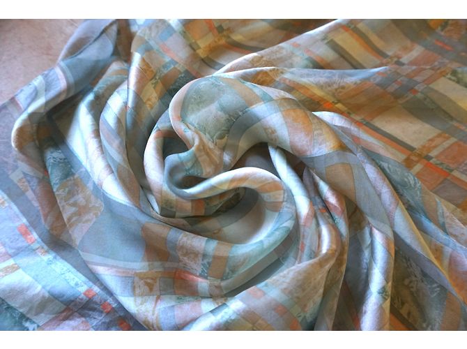 Pañuelo cuadrado de seda Balenciaga azul y naranja Multicolor Azul claro - vista 4