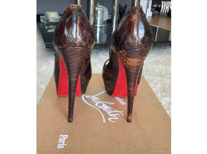 Décolleté Christian Louboutin Lady Peep Python Marrone Caramello - vista 4