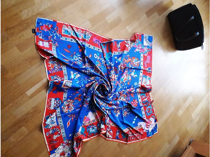 Autre Marque Pañuelo de seda azul con estampado indio 130 x 130 cm Multicolor - vista 2