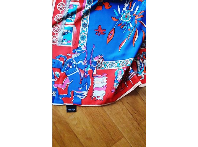 Autre Marque Pañuelo de seda azul con estampado indio 130 x 130 cm Multicolor - vista 3